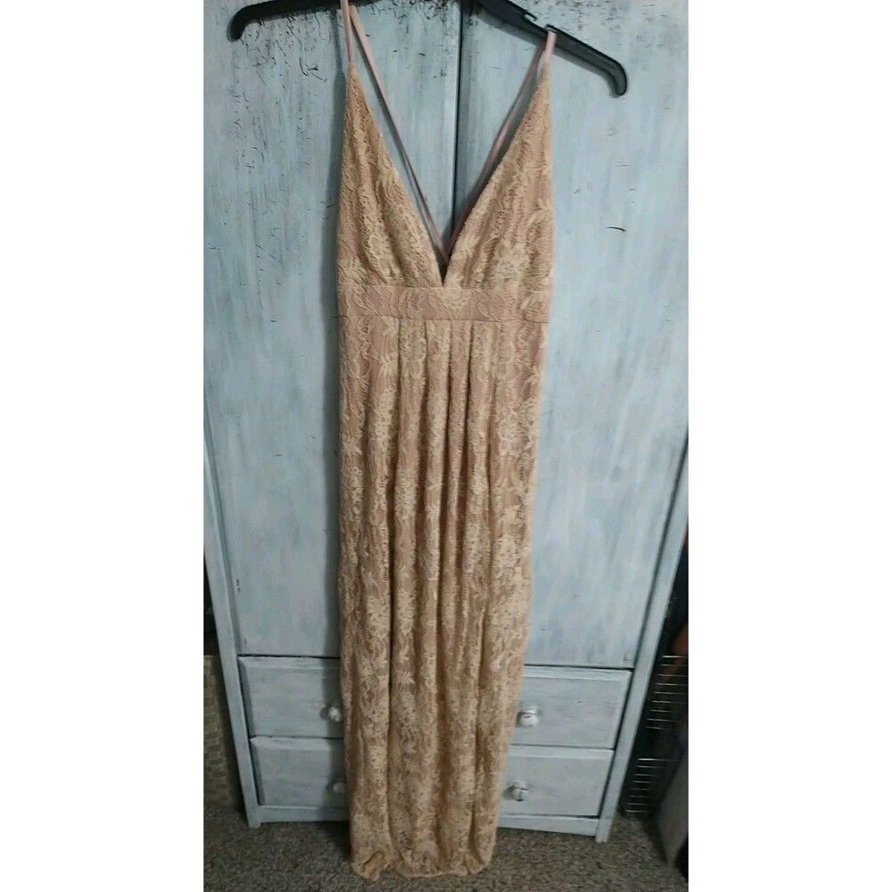 Lulu's V-neck Maxi Dress Small Lace Feminine Cottage Core Y2K Blush Color